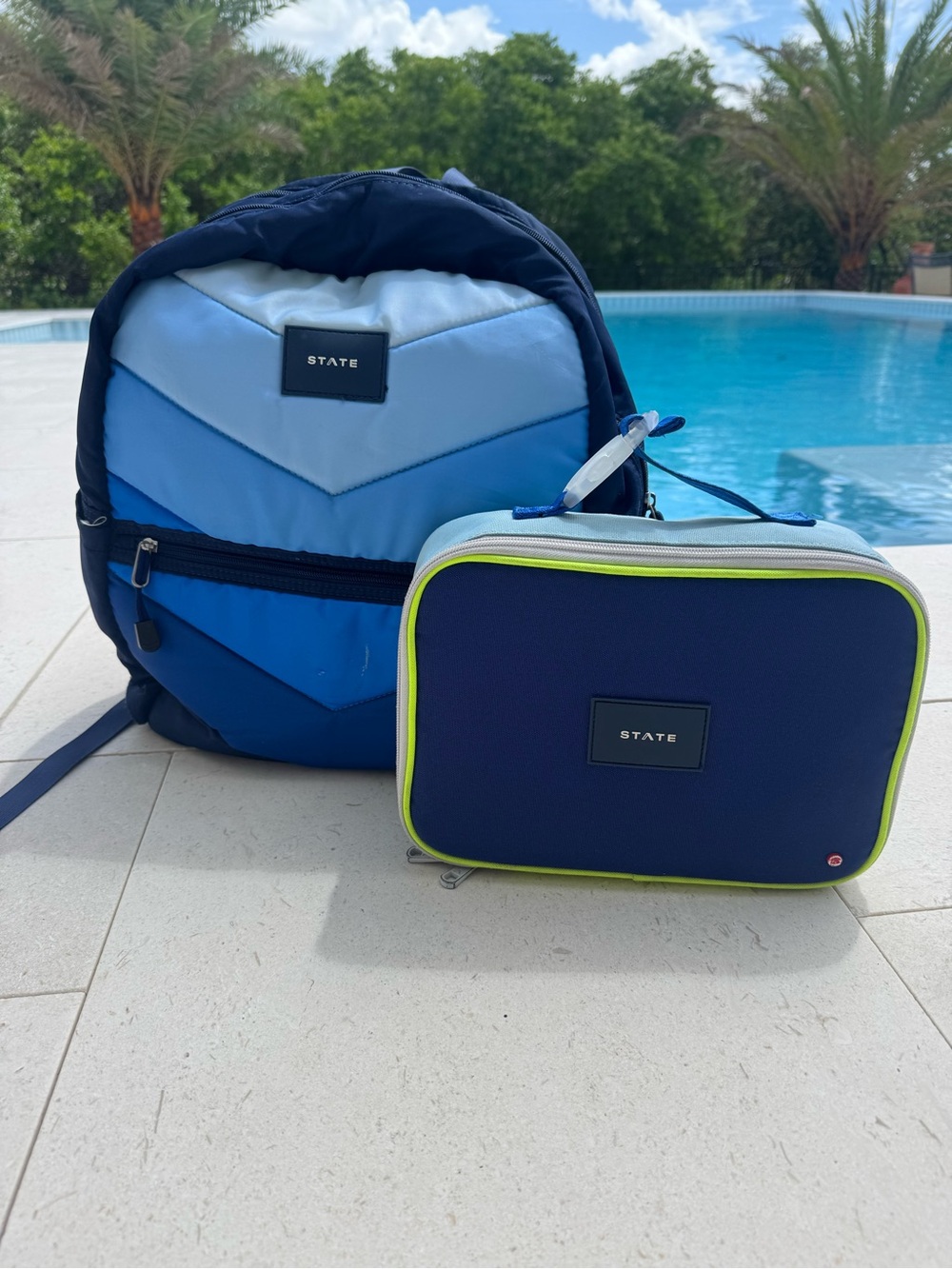 💙 STATE Bags Backpack & Lunch Box Set | Blue Ombre | Monogrammed | Retail $165